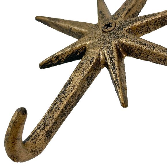 Set of 2 Gold Finish Cast Iron 8-Pointed Atomic Starburst Wall Hooks - Picture 5 of 7